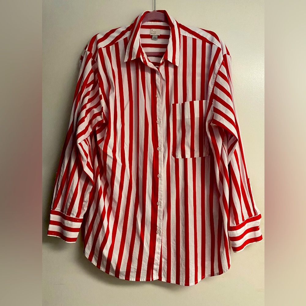 Oversized Striped ButtonDown Collared Shirt